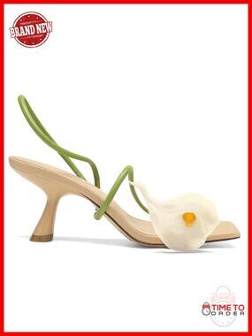 Flower Kitten Heels Women Calla Lily Low Kitty Heels Strappy Sandals